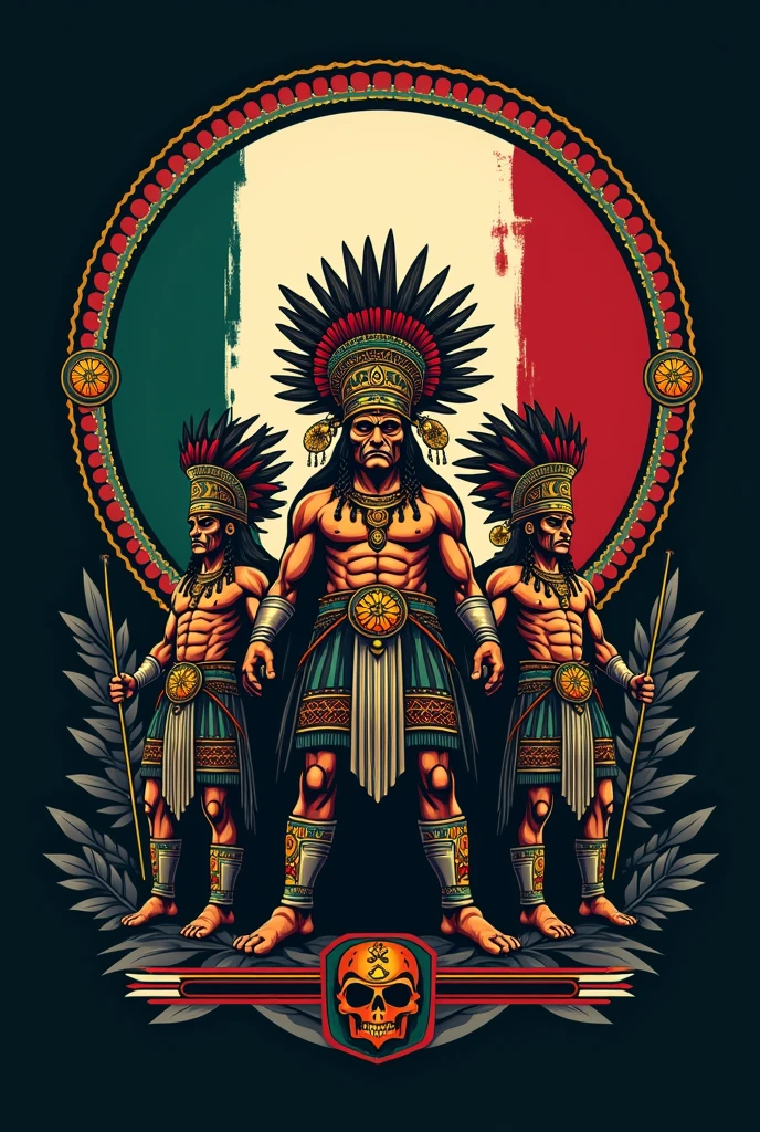 Latin logo with Mexican flag and Aztec warriors