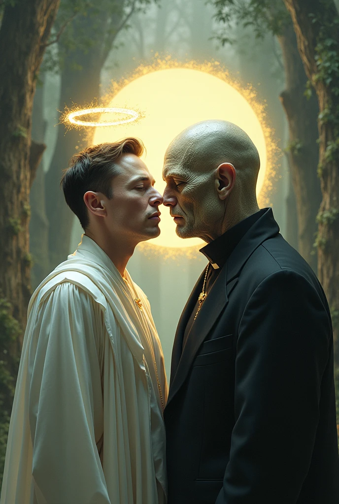 Elon Musk angelical vs Minister bald reptilian