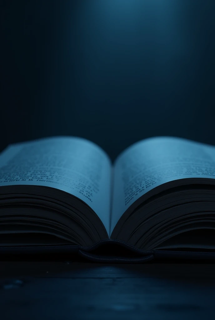 An open dark blue book with nothing inside