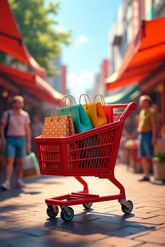 shopping cart red com sacolas