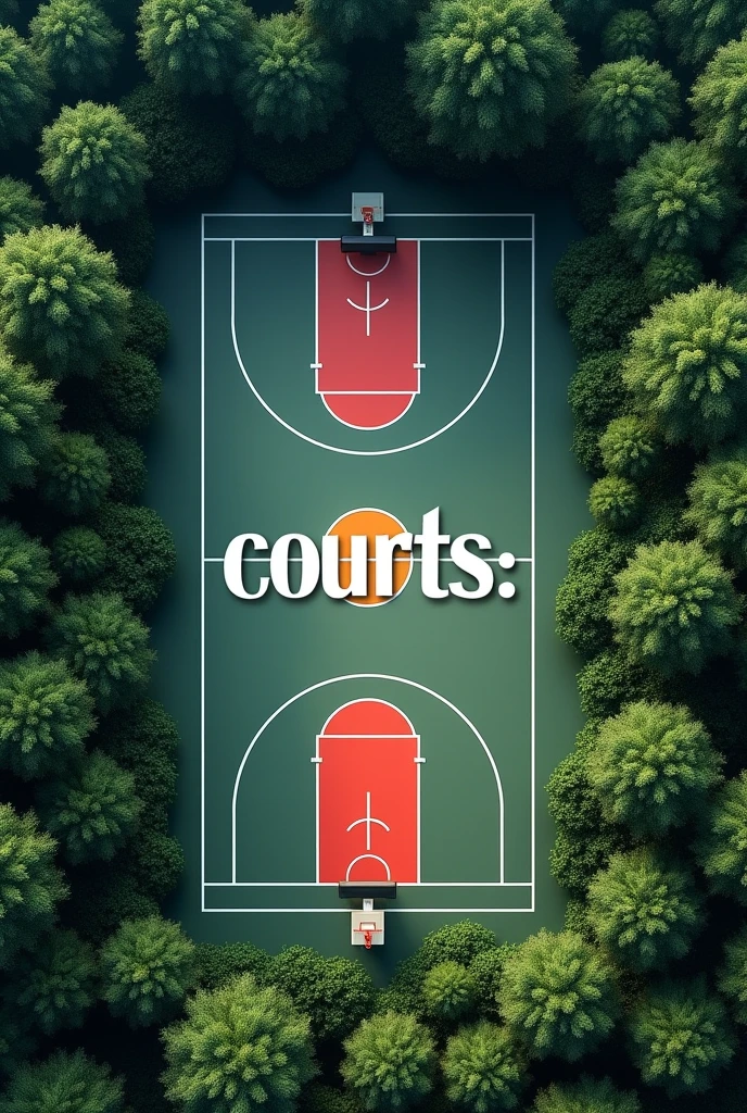 Image of hidden basketball court , top side view with text "courts" In the middle