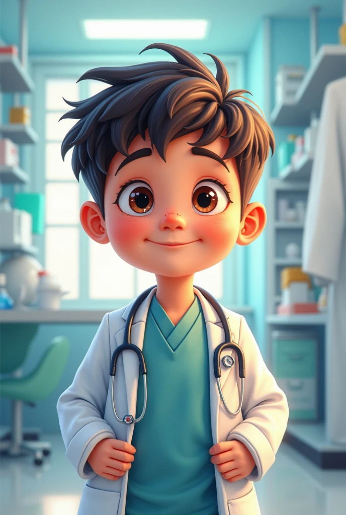 best image, 8k, detailed drawing, dainty, Attractive and dynamic representation, five years old, beautiful boy , in a doctor's office happiness