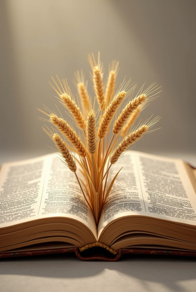 open bible with wheat in the center of it