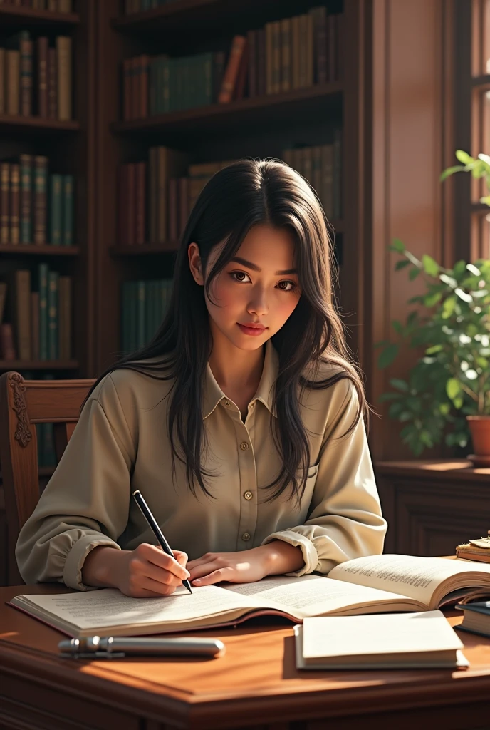 A young woman studying at a school of economics
