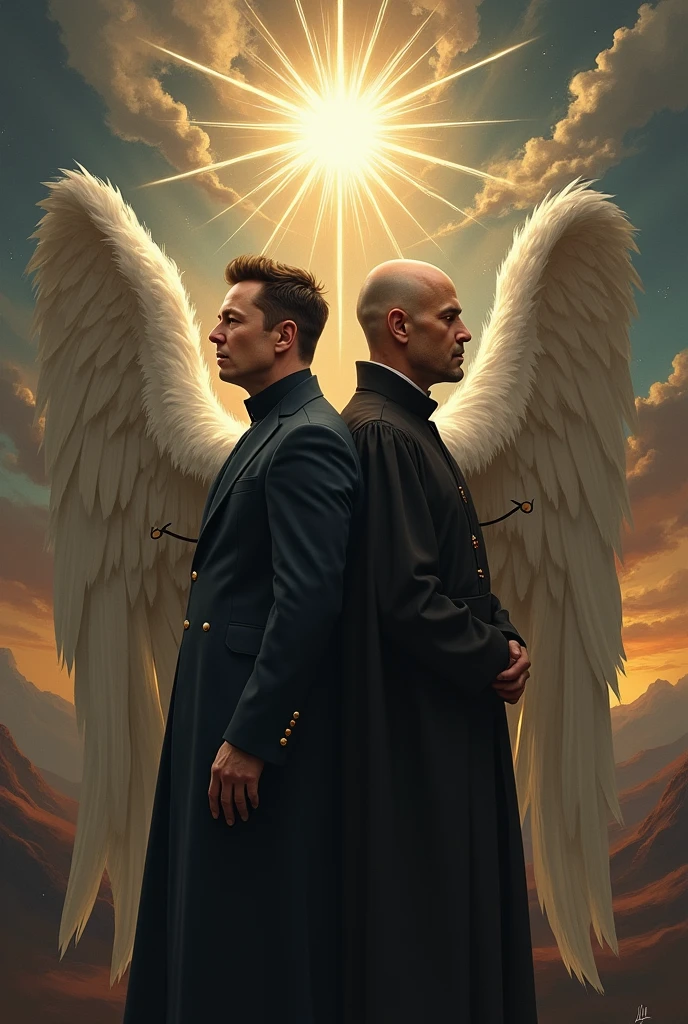 Elon Musk angelical vs Minister bald devil