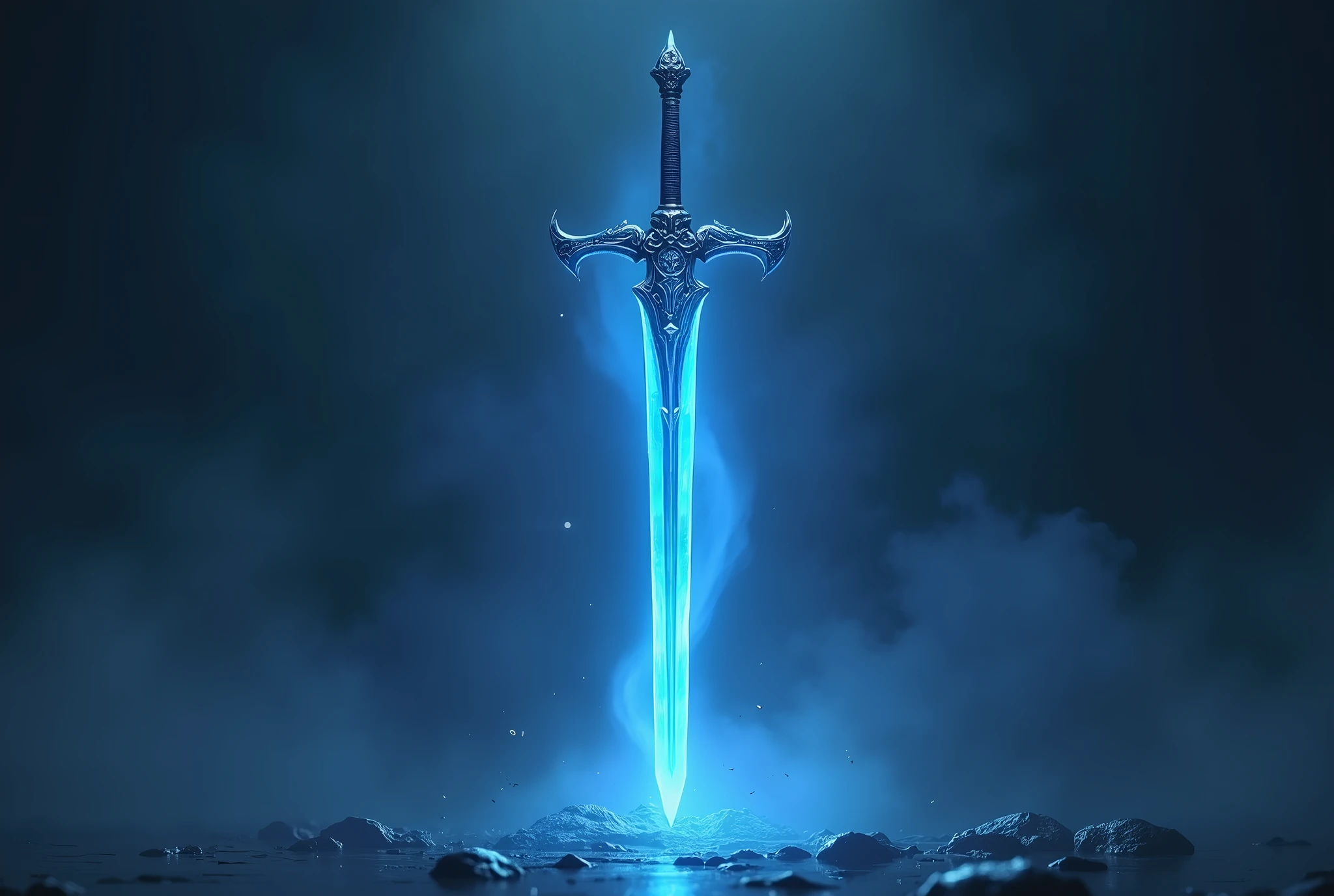 Only the blue sword is depicted in detail