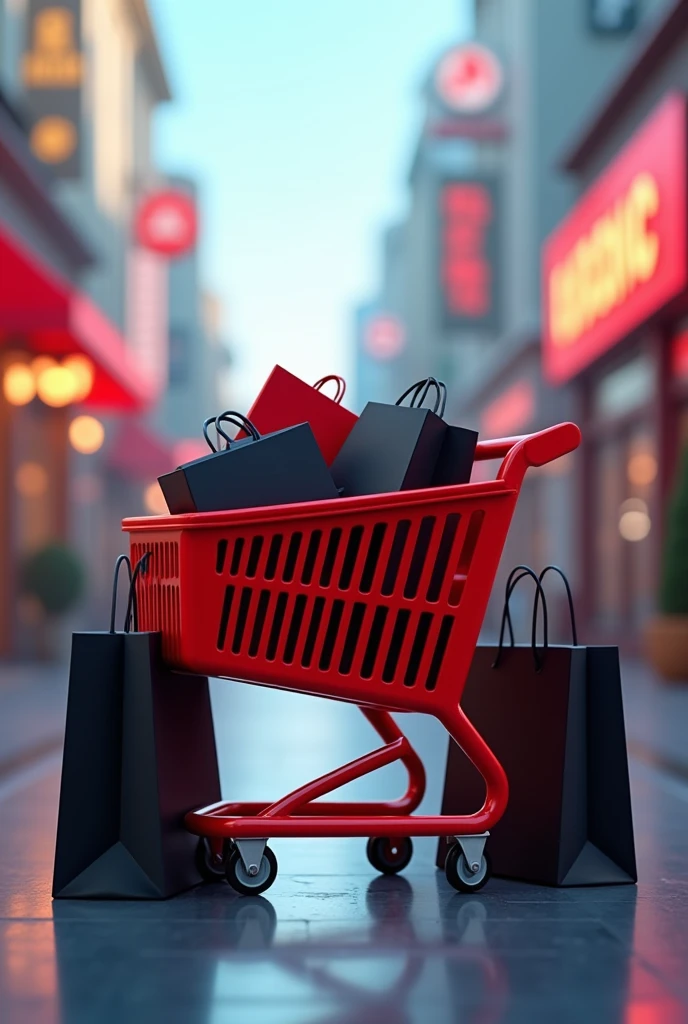 shopping cart red com sacolas blak