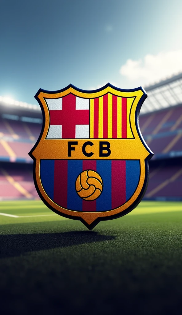 FC Barcelona logo with the stadium in the background