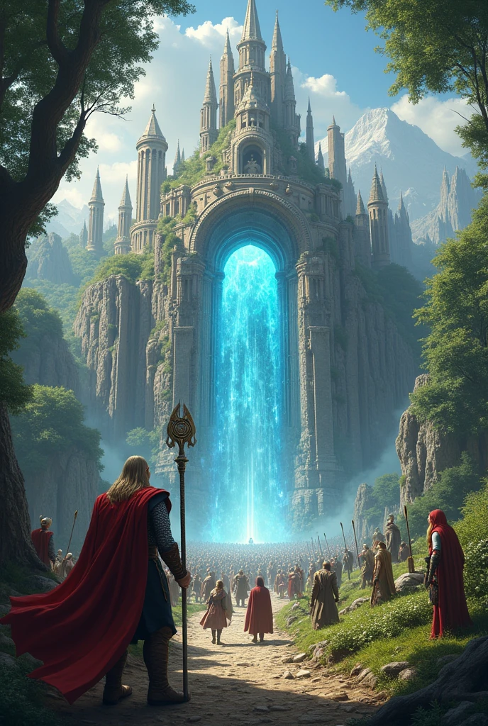 Asgard with all the gods and creatures that inhabit it with forests and weapons of the Gods and the portal that gives access to the city