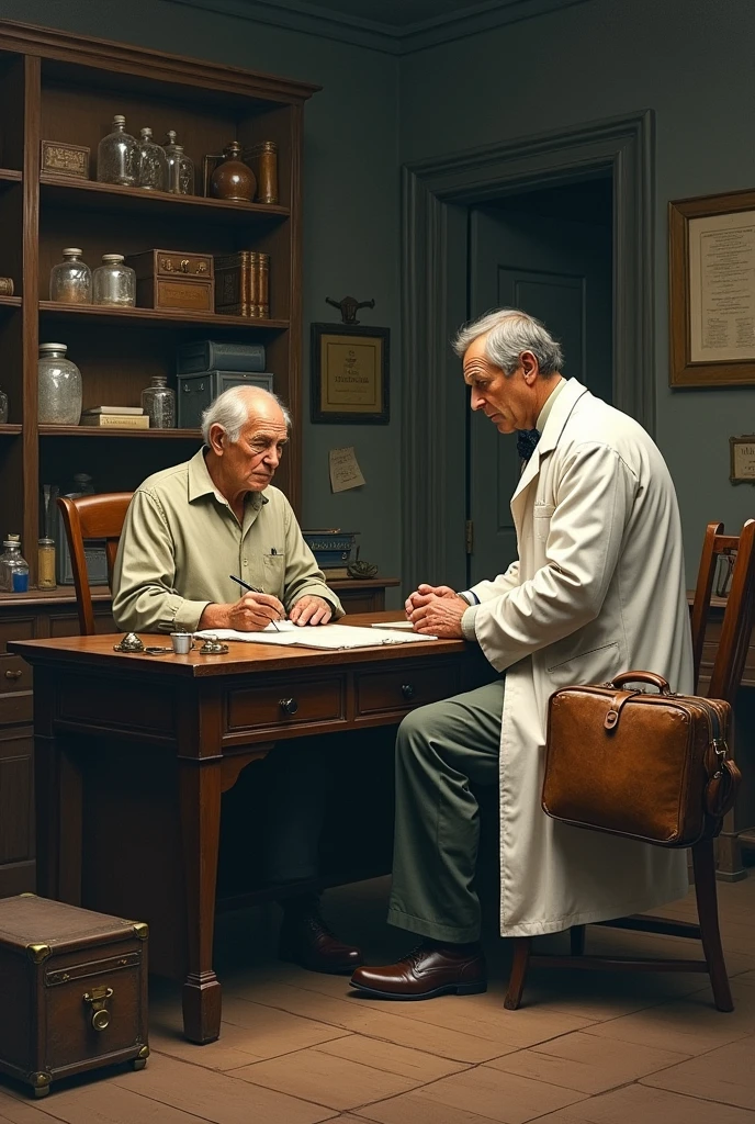 Illustration of an old examination and old medical consultation