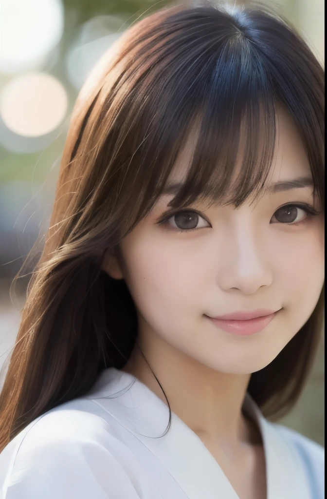 best quality, face focus, soft light, ultra high res, (photorealistic:1.4), RAW photo,(Shinozaki Ai), (fair skin),
1 Japanese girl, solo, cute, smile, (pupil, lights in the eyes), detailed beautiful face, Medium-sized breasts,(high resolution detail of human skin texture),long hair,(portrait), upper body, Japanese white kimono