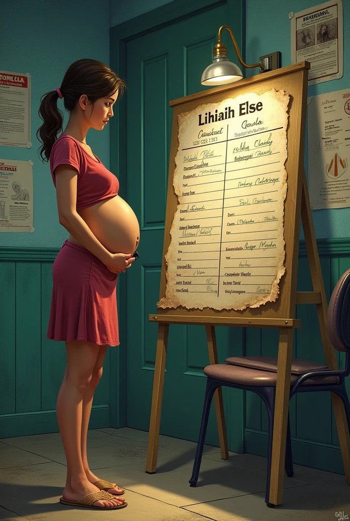 Illustration of an old exam for a pregnant woman