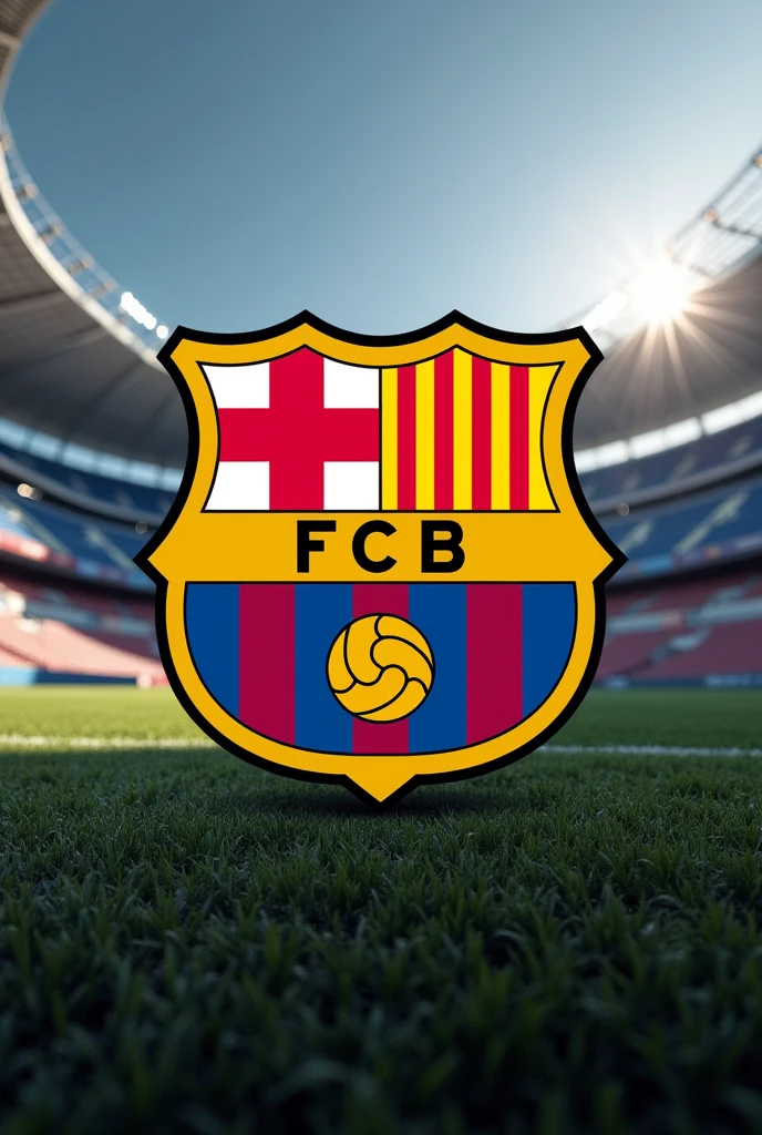 Believe me, the FC Barcelona logo with a stadium in the background