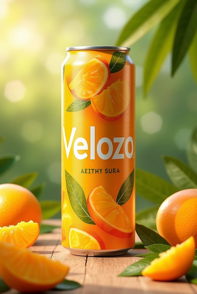 create a can of mango flavored soda with the velozo brand with a mango design