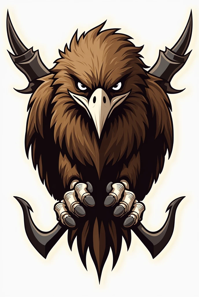 I want a logo for a football team, brown and white colors, with a hawk in the center of the logo, behind the logo two harpoons.