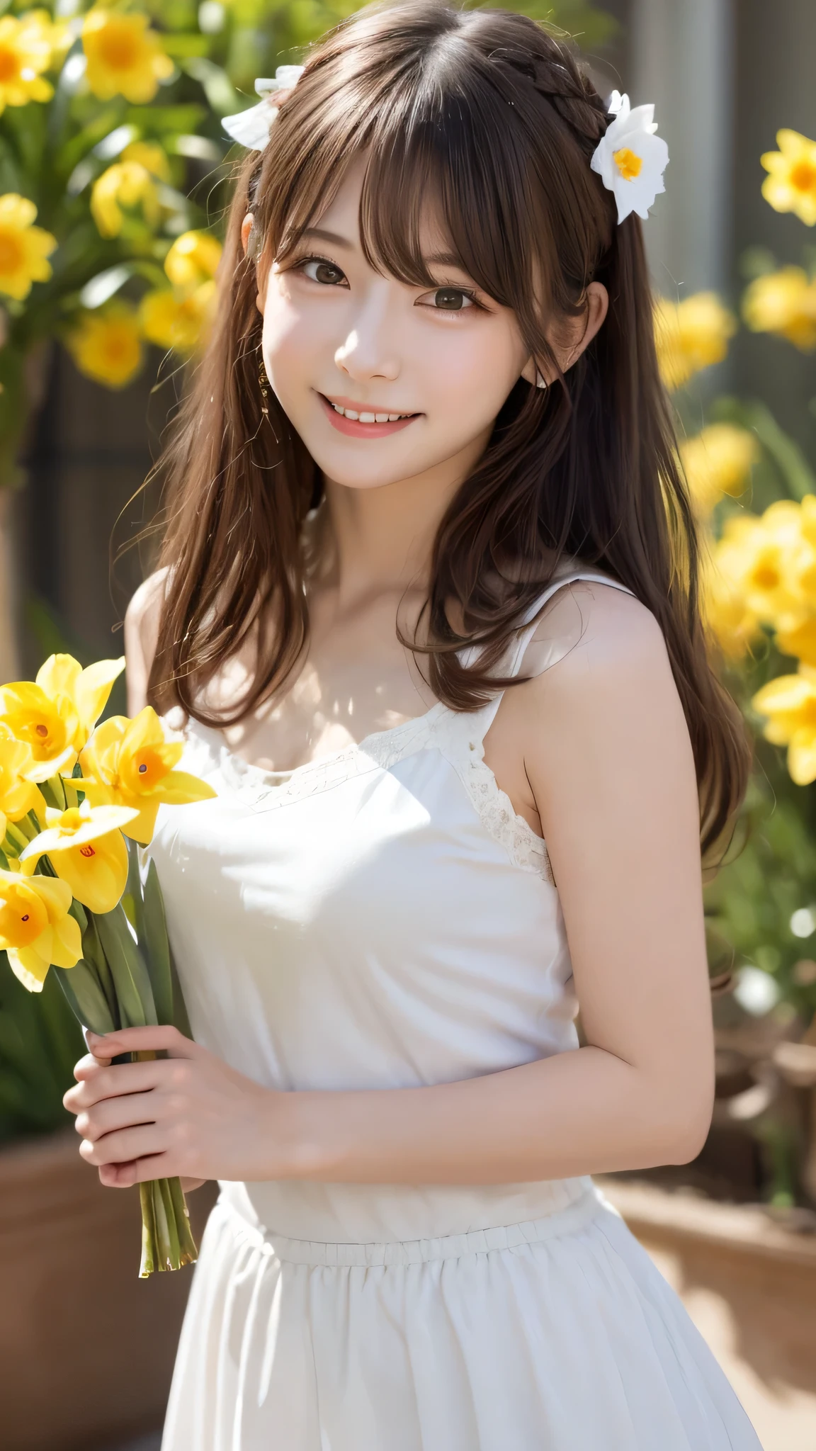 Best image quality (8k, High resolution, masterpiece: 1.2), Very detailed, Random Hairstyles, 2 woman, 

Extraordinary beautiful girl、Cute and beautiful face details、(Dealing with the Children_v1:0.008)、


score_9, score_8_upper, score_7_upper, 

Daffodil-inspired hair accessories 


,Active stop temporarily ,
On her side、The thunder danced。
Focus on the upper waist


, Random cute poses ,Big eyes ,Puffy eyes ,  Heart pupil, blush  , Big shy smile , 
