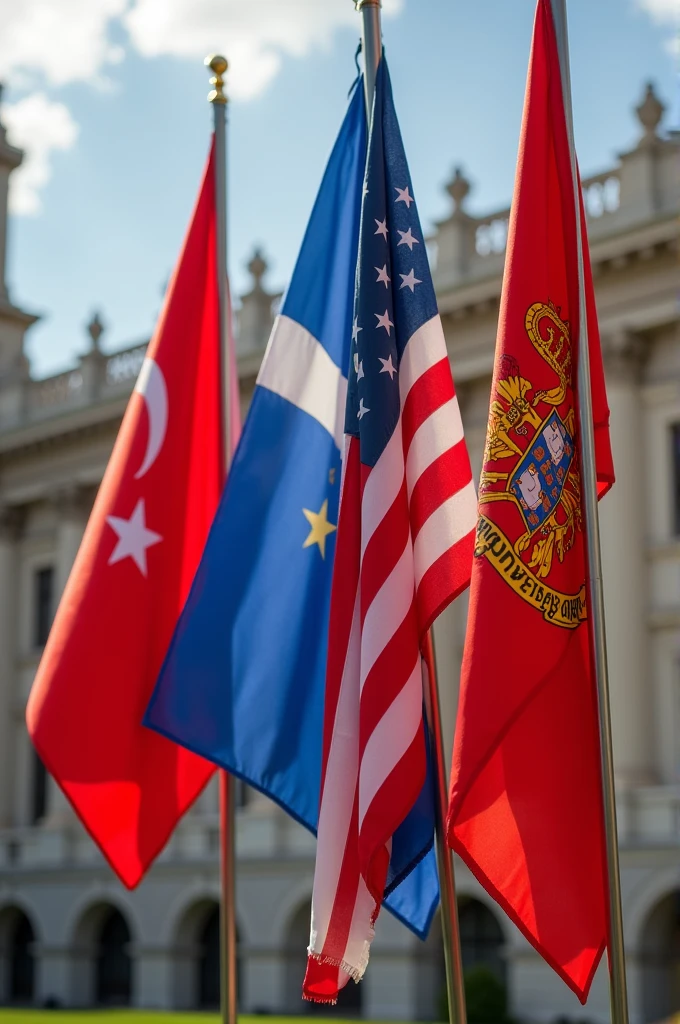 4 drapeaux dont un qui a la forme de son pays