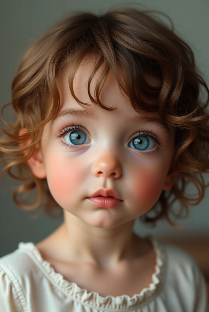 blue eyed brunette child with wavy hair