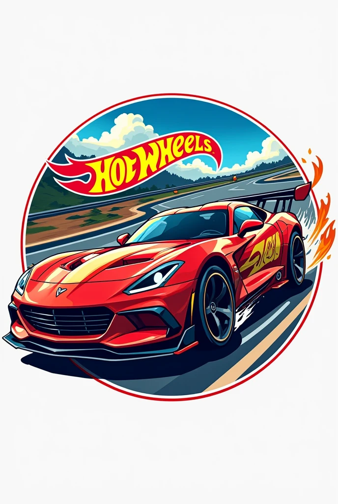 Crear un logotipo similar al de hotwehes, with the word lucas as the main phrase, as a secondary phrase, he. Logo must have cars, y una pista hootwhes, that it is circular so that it can be cut out