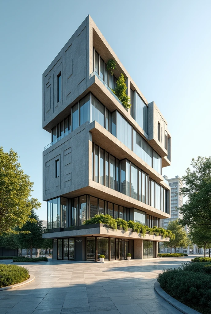 Exterior view of a building with a modern design. 