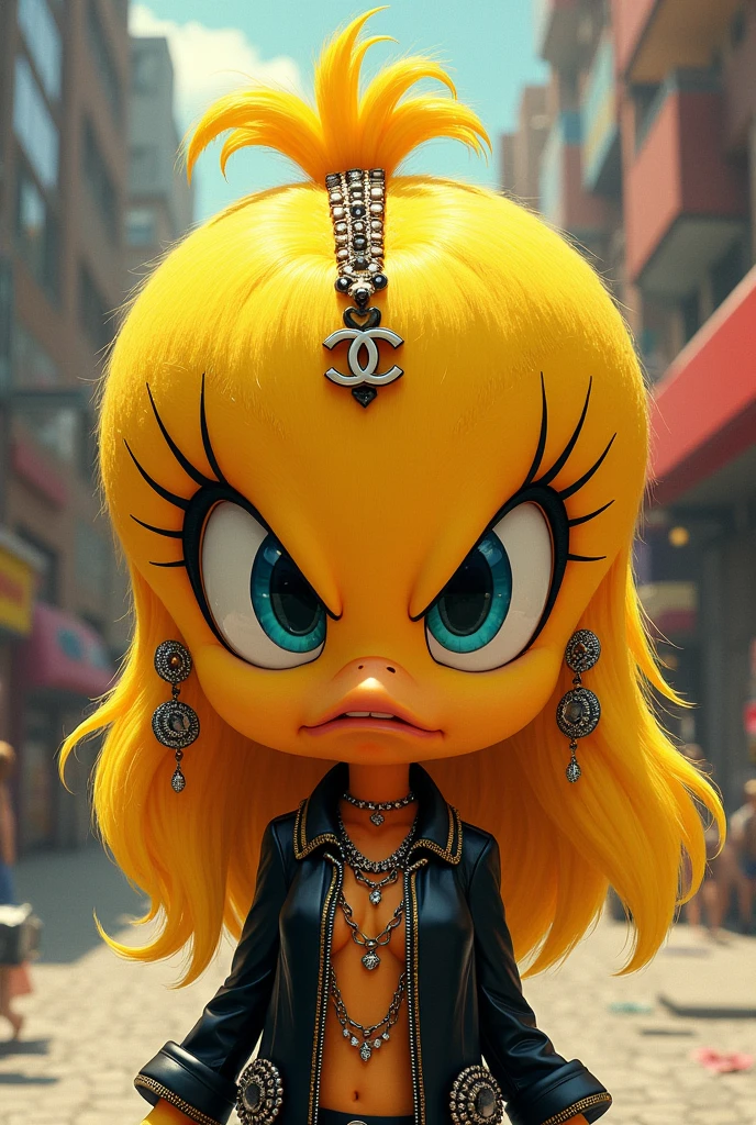 Angry Tweety Cartoon Female Version with Indian Fringe Chanel