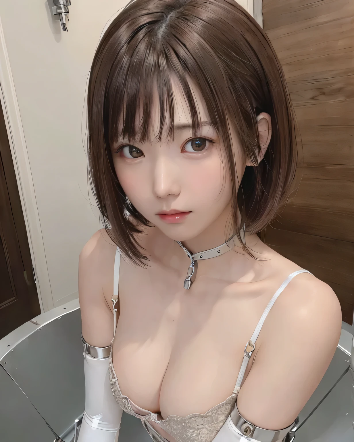 (cyberpunk:1.4), (photorealistic:1.4), (best quality:1.0), (ultra highres:1.0), 8k, RAW photo, (masterpiece:0.2), ultra-detailed, 1girl, pale skin, detailed skin, looking In the audience, on the pillow, on the bed,