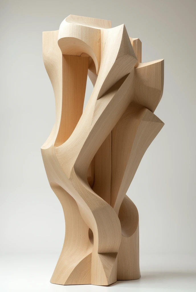 Create an image of a sculpture that represents the concept STRONG in a very abstract way; This sculpture should be easy to make in soft wood and with traditional carpentry tools.