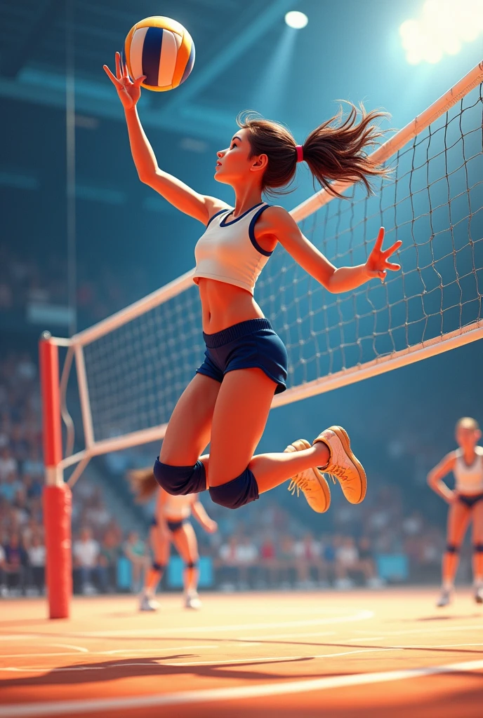 Generates a girl playing volleyball 