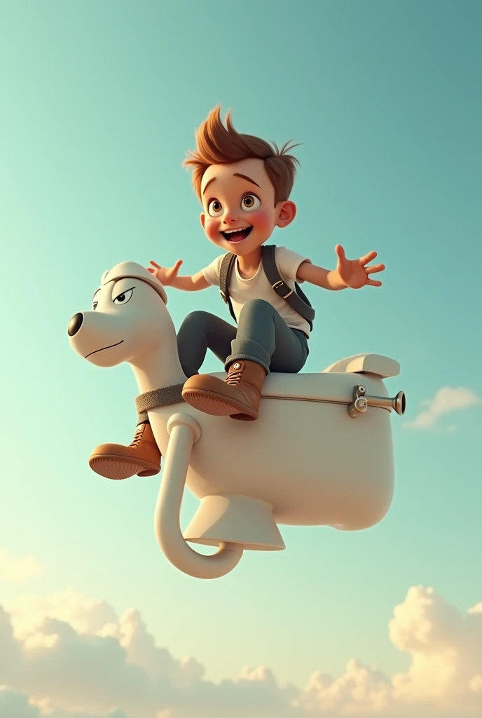 (photorealism:2.0) A boy named David riding a flying skibidi toilet and doing a Mr. challenge.BEAST