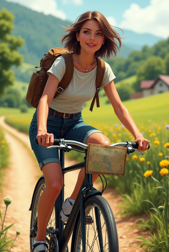A woman traveling by bicycle