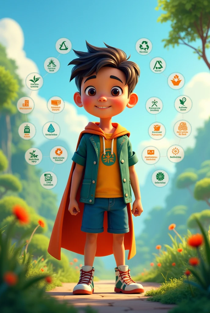 ANIMATED BOY WHO SAVES THE SUSTAINABLE DEVELOPMENT GOALS