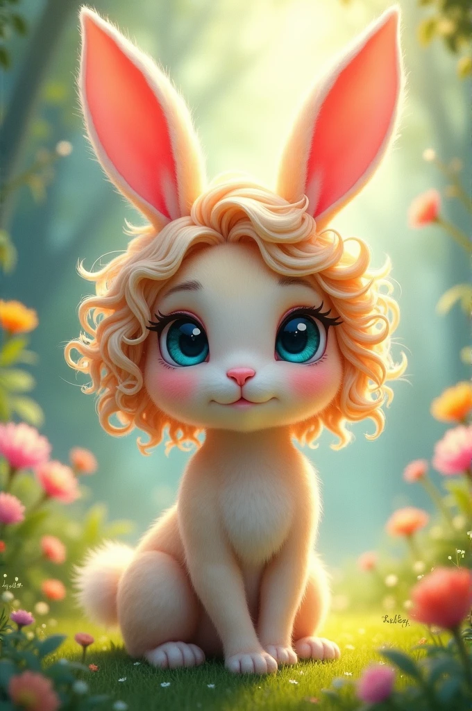 Cute girl with blonde curly hair and blue eyes