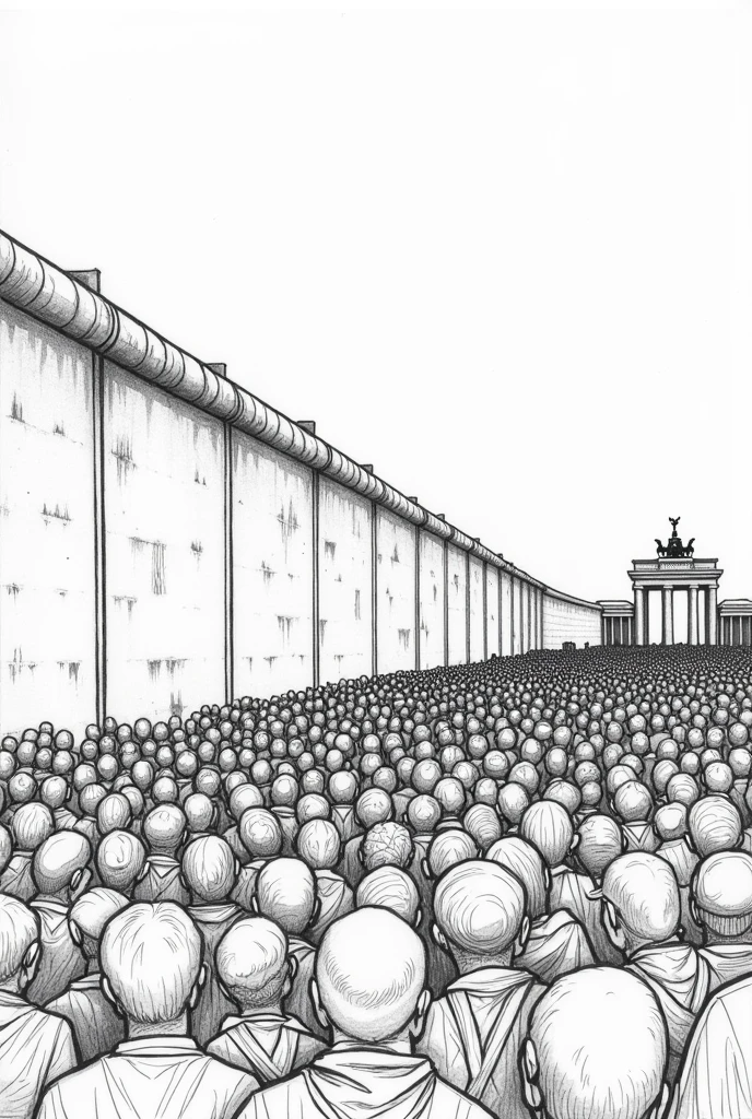 Fall of the Berlin Wall black and white line drawing