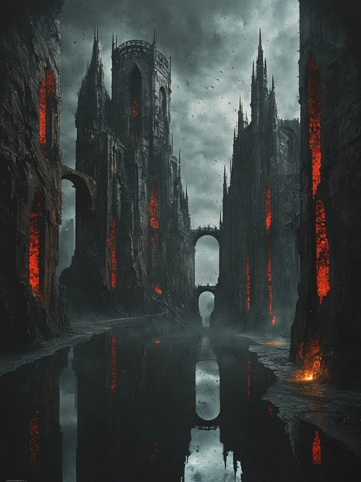 (Porta de madeira:1.5), (sorriso:1.5), olhos vermelhos, boca escorrendo sangue. (Floresta macabra:1.5), (Horror:1.5,Terror:1.5).Extremely detaild, 8K, HDR, naturallight, cinematic lighting, masterpiece--perfect, Ultra HD, RAW photo, metallic, professional, ultra-fine painting, perfect body proportions, anatomically correct, uhd, real texture material, Anti-Aliasing, FKAA, TXAA, SSAO, Post Processing, Post Production, Tone Mapping, CGI, VFX, SFX, Hyper maximalist, Volumetric, ultra photorealultra-detailed intricate details. a gothic city of black iron towers and bridges hangs in space by the, edge of creation, celestial sea of the abyss,city of the devil, magic, sigil, glyphs, water flows from drains at the foundations, Dark City