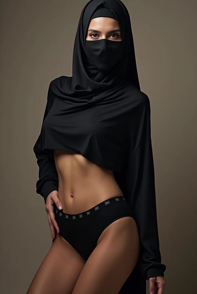 create an image of a veiled woman wearing the hijab in panties