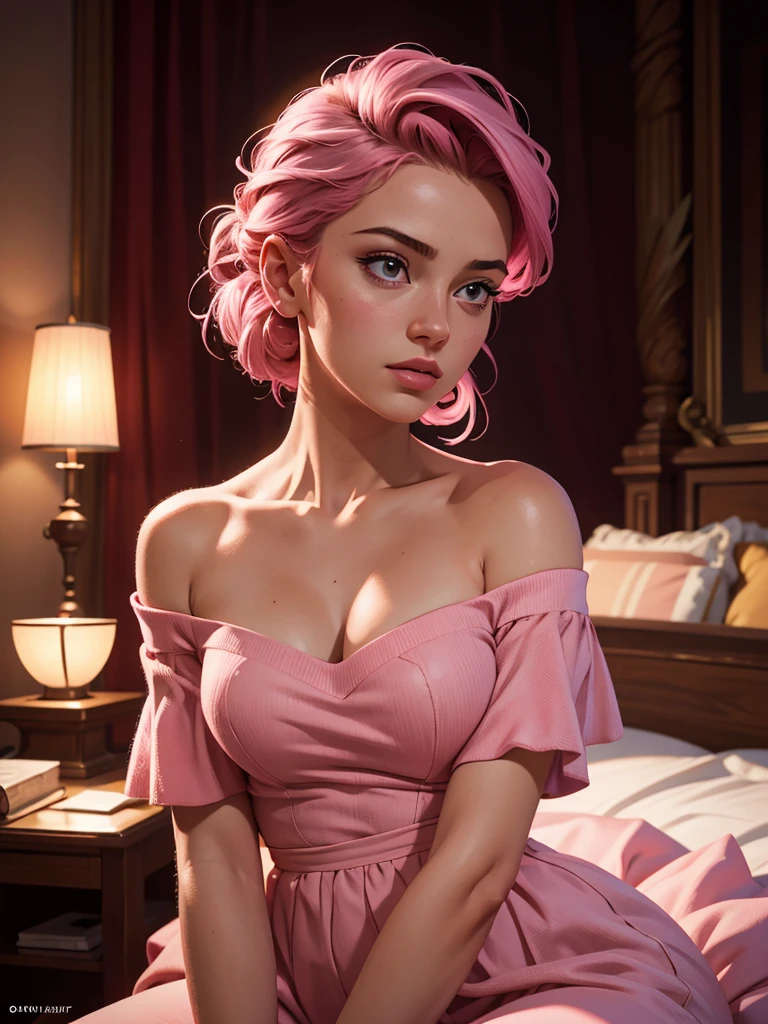 eva_mendes, 1girl, solo, long hair, looking at viewer,pink hair, long sleeves, dress, holding handbag, jewelry, earrings, parted lips, solo focus, looking back, nail polish, white dress, bracelet, pink dress, black nails, realistic, (masterpiece, best quality, ultra-detailed, best shadow), high contrast, (best illumination), ((cinematic light)), colorful, hyper detail, dramatic light, intricate details, (1 girl, solo) , ultra detailed artistic photography, dreamy, backlit, shadows, ultra high definition, 8k, ultra sharp focus, ultra high quality model, soft lighting, film photography, analogue photography, hyperrealism,, ((perfect eyes, detailed eyes,realistic eyes)), ((sharp face, detailed face, realistic face, naturtal skin, realistic skin, detailed skin, pores))