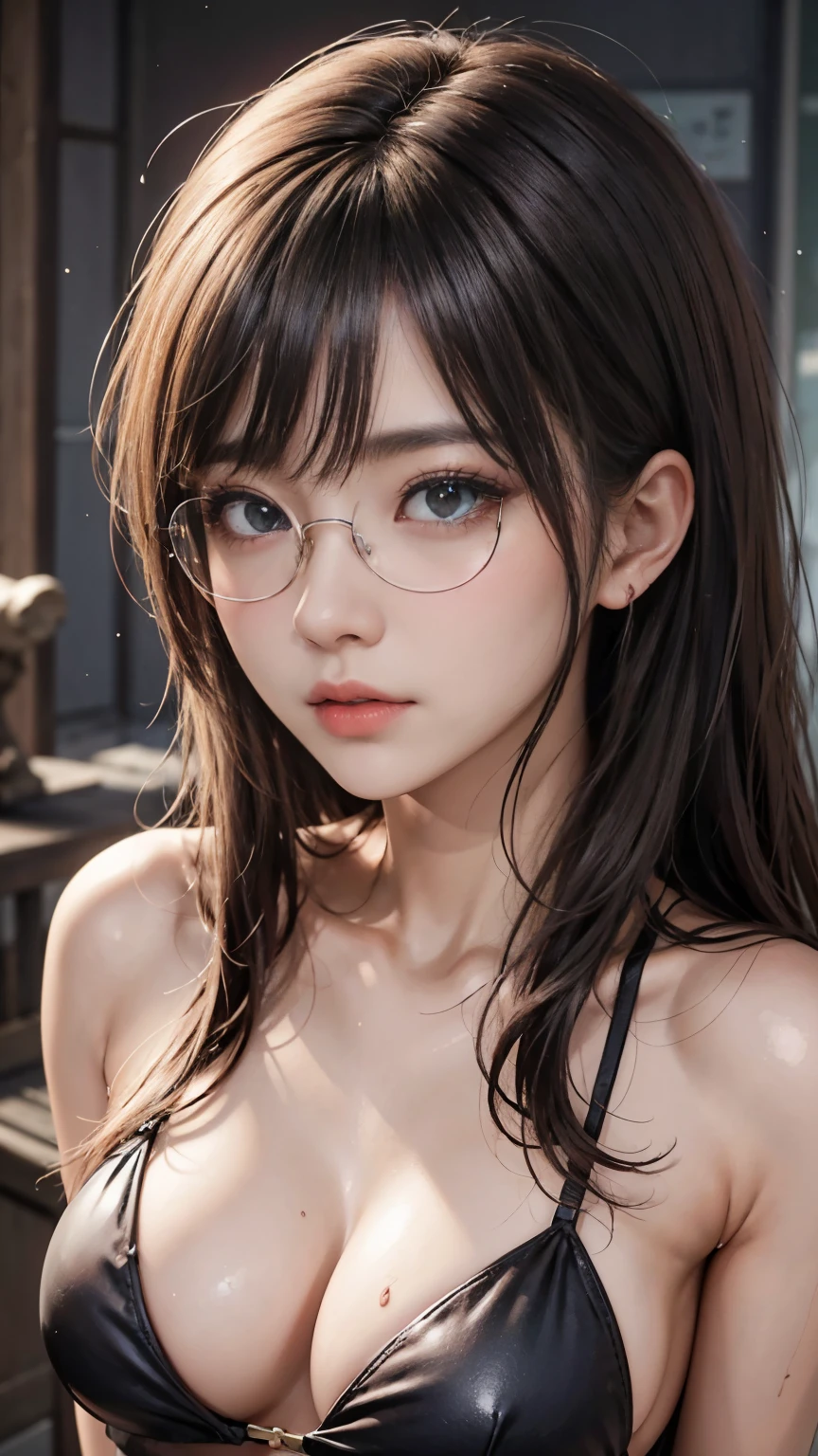 (Highest quality detail)、Realistic、8k Ultra HD、High resolution、(One Woman),(Fatal Beauty,Charm) ,(Circle　Glasses、Mysterious charm:1.1),(Big Breasts、Charming silhouette),Very detailed、High quality textures、Intricate details、Extremely detailed CG、High quality shadows、Beautiful and delicate face、Beautiful and delicate eyes、Written boundary depth、Ray Tracing、20th Generation、Cute K-Pop Girls、(The Face of Ulzan in Korea)、Thin face、(URZAN-6500-v1.1:0.6)、PurerosFace_v1、Glowing Eyes、Perfect body、 Viewer Display、(Highest quality detail:1.2)、8k Ultra HD、Woman close up， Realistic rendering, Charm, Real Girls, Gurwitz, role play, Realistic 3D style,  8K Portrait Rendering,（truth，truth：1.4），(Sparkling eyes girl:1.2)、cheek、Glossy Lips、Best image quality,  8k Ultra HD Full Color RAW Photos, Fujifilm(Medium format), hasselblad, Carl Zeiss, Incredible dynamic range photography(utility_art：Smooth-768:1.1),High resolution, High pixel count, Clear details, Clear images, Natural color reproduction, Noise Reduction, High fidelity, quality, Software Improvements, Upscaling, Optimized Algorithms, Professional-level retouching, masterpiece, Highest quality, (Attention to detail:1.2), Spooky female monsters, Spooky beasts, corner, Phobia scene, , cadaver, Rotten meat, Rotten skin, Zoobie, Blood, Spooky, fractured a bone, Skeleton, skeleton, a lot of dried Blood and clots death, horor, Unclear , Shadow, Swamp, horrifying creatures body Rotten, Sharp objects, living death, stump, Zoobies, Goa, rotten organs, Rootedness, Dark and creepy, virus, viruses and spores, mutant, mutation, Modified DNA, sunset, strange creatures, Post-apocalyptic, Disconnect, Trauma, beat, bite, Laceration, Bloodomas and teratomas, Post-apocalyptic background,One girl, Blood tears, Large Breasts, eyes after death, strange, Tearing the skin, Blisters, Rotten, fungi, Undying, mud, Human waste.