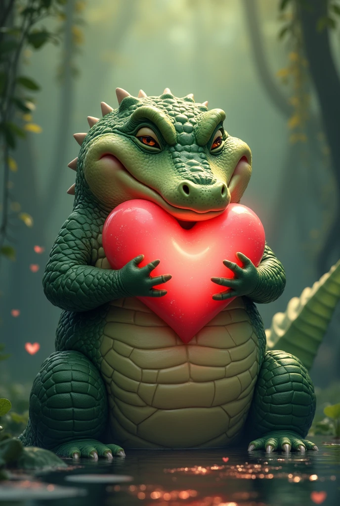 Alligator hugging a heart
