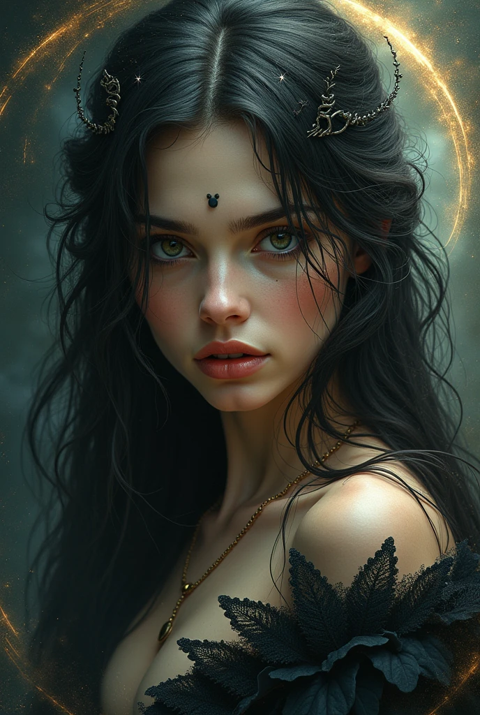 A visual representation of the zodiac sign Scorpio visualized in the image of a woman