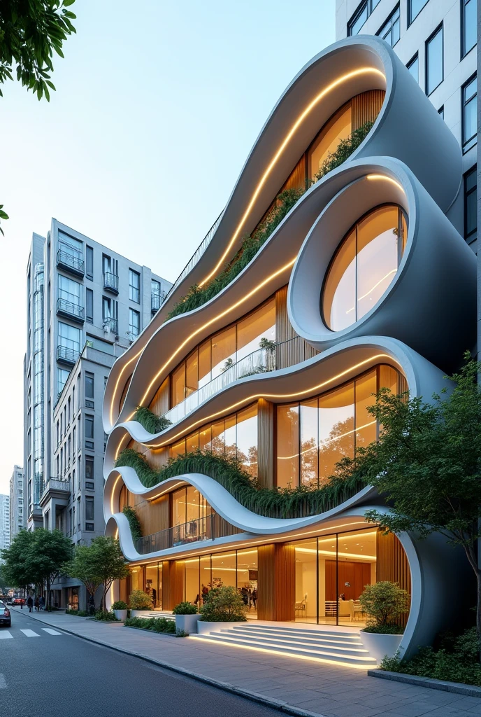 Create an urban clinic with curved facades