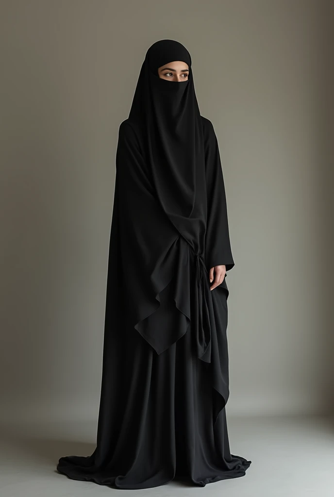 create an image of a veiled woman wearing the hijab in panties where we can see her whole body