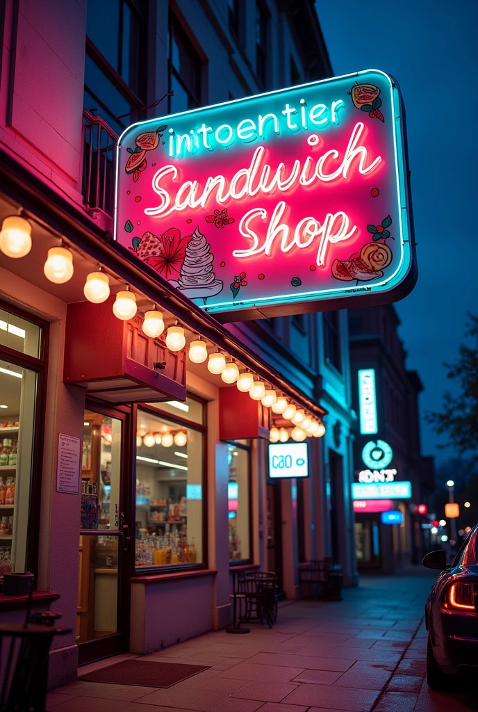 An advertisement for a sandwich shop specializing in drinks and ice cream, embodied in a luminous sign on a street crossing with 2.50cm high and 1 meter wide 