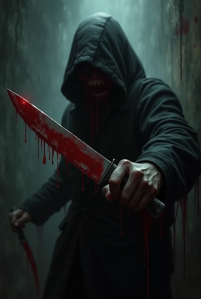 Knife a man holding a knife with blood 