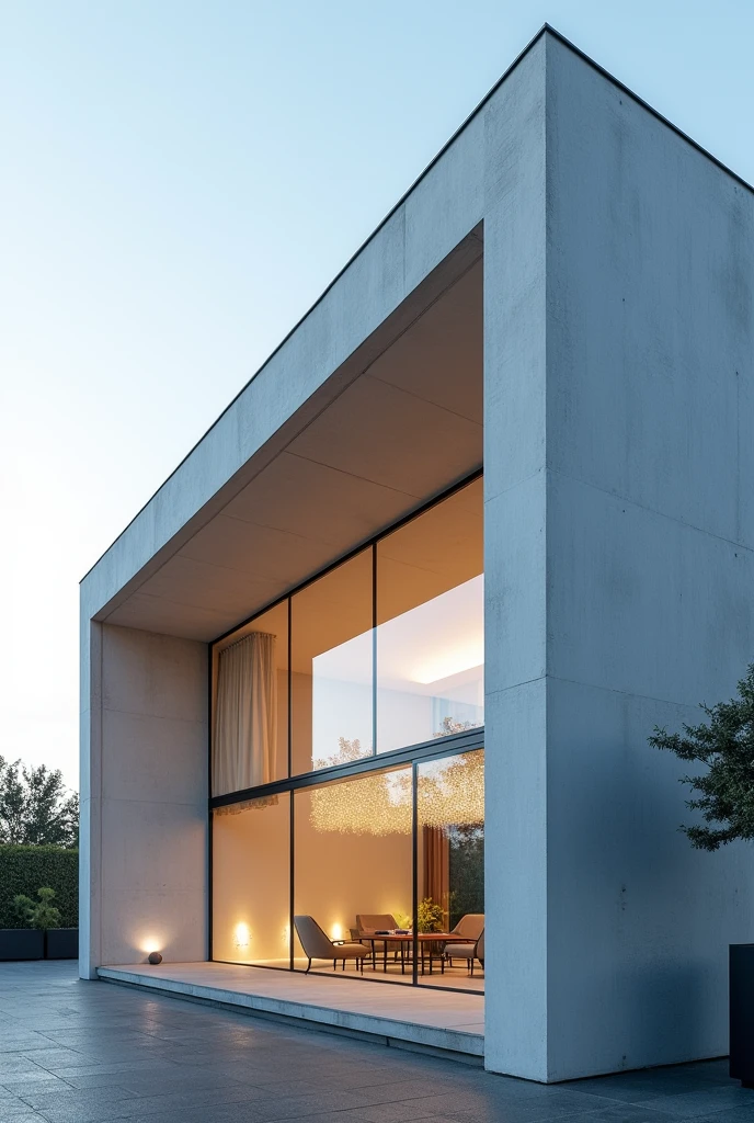 Exterior view of a building with a modern design from a very close-up, made by little glazing 