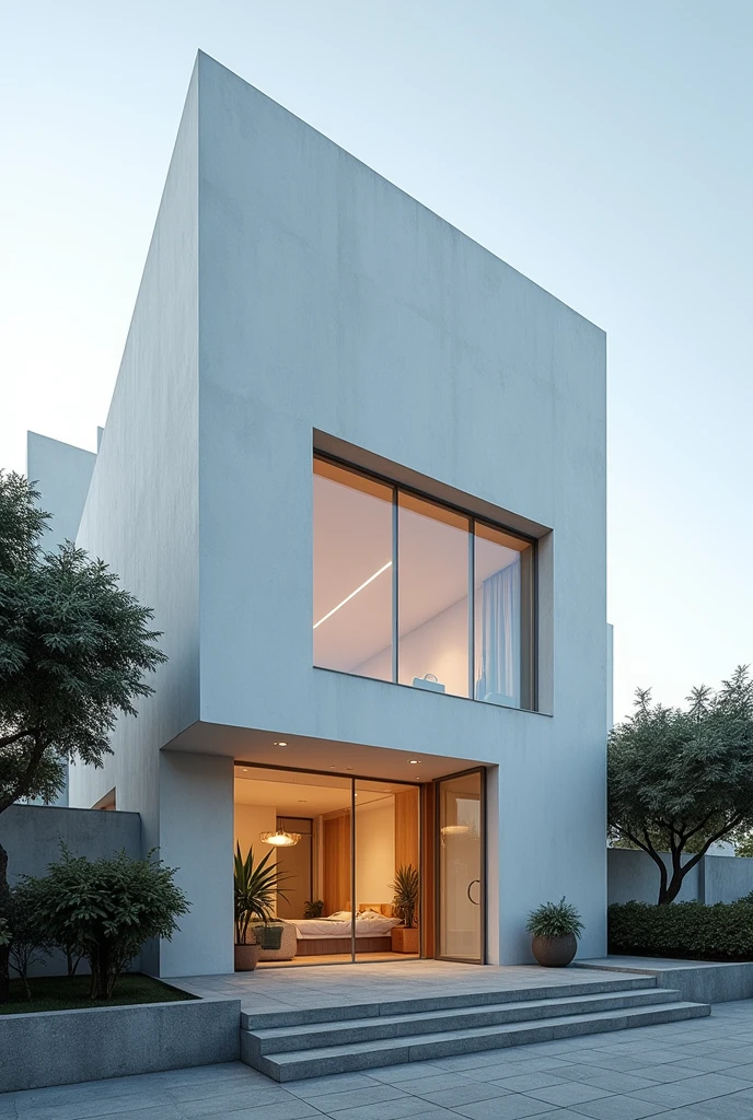 Exterior view of a building with a modern design from a very close-up, made by little glazing 
