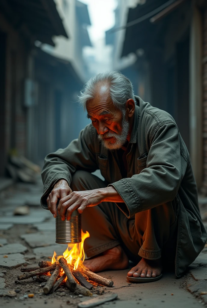 black male,unshaven beard,worn out clothes,eyes browns,dirty with mud,middle-age, feet in the mud, sitting in a swamp,like lit candles and a plate with eggs and a bottle of cachaça, baldie