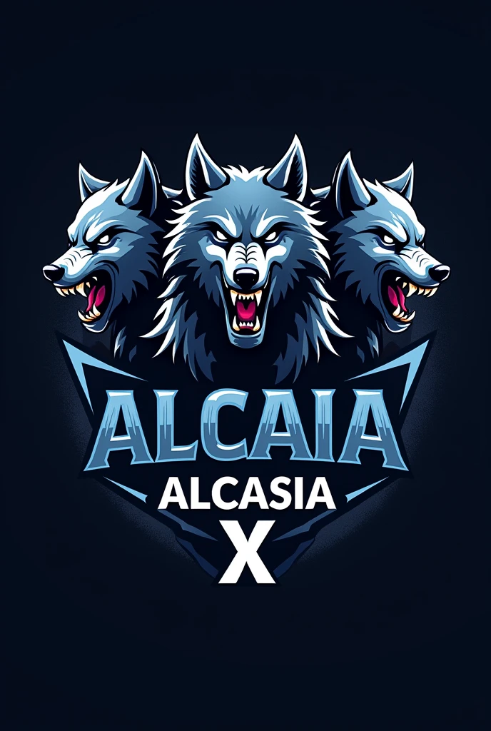 a team logo with the name Alcateia X with 3 fierce wolves IN PORTUGUESE- BRAZIL