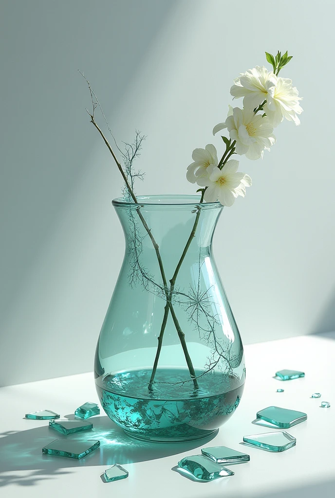 Broken Glass vase half filled with water 