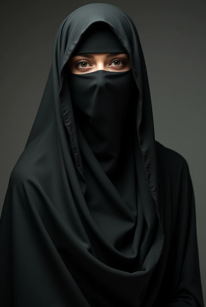 create an image of a veiled woman wearing the hijab in panties where we can see her face