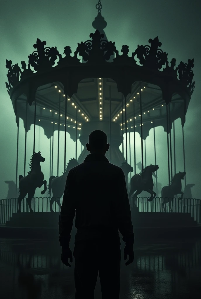 Silhouette of a man watching a horror carousel